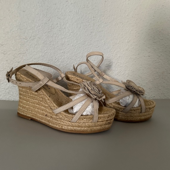 BETTYE MULLER Espadrille Wedge Sandals Made in Spain Leather Upper Rose Details - Picture 1 of 7